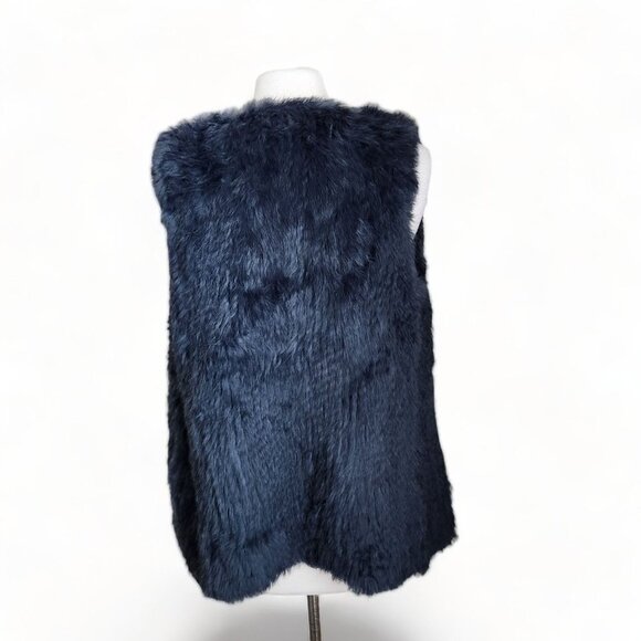 525 America Luxe Womens Size XS Rabbit Fur Outerwear Vest Jacket Blue Open Front - Picture 4 of 11